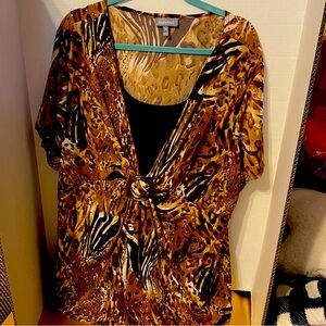 Leopard Print top with Orange Accents with glitter and black